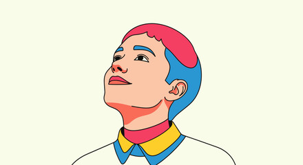 Optimistic Young Man Looks Upward Colorful Illustration