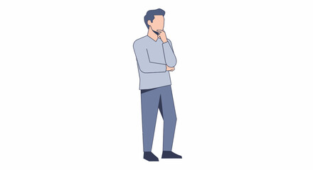 Obraz premium Pensive Man Standing Illustration Deep In Thought On White Background