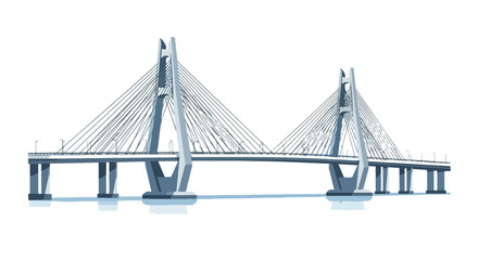 Obraz premium Stylized depiction of a cable-stayed bridge with towers and many supporting cables crossing an expanse of water against a neutral background