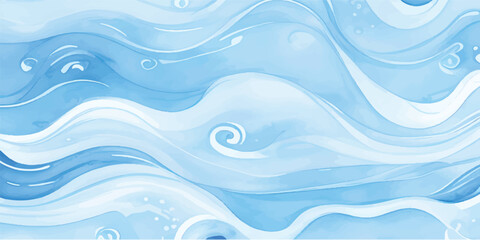 Tranquil Abstract Blue Watercolor Ocean Texture with Flowing White Waves and Fluid Marine Layers for Soothing Background and Nautical Design Projects