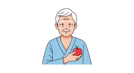 Fototapeta premium Senior individual embracing a nutritious lifestyle through apple consumption for well being and longevity