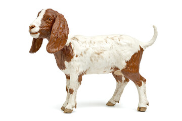 Adorable brown and white goat figurine standing gracefully, perfect for farm animal themes or educational resources about livestock
