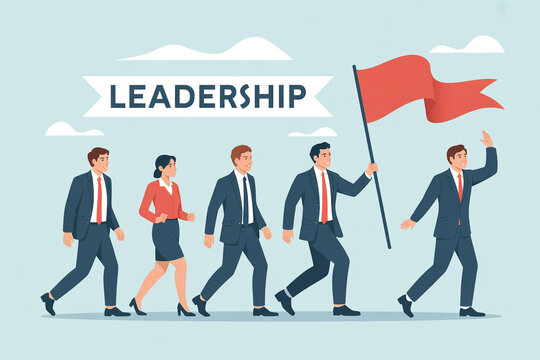 Dynamic business team marching forward under strong leadership, showcasing unity and vision, perfect for motivational and corporate success themes