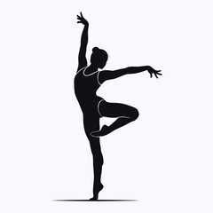 Elegant ballerina in a graceful pose with striking black silhouette