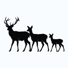 A family of deer standing together in a dark striking silhouette