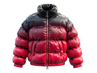 Black and red gradient puffer jacket isolated on transparent background