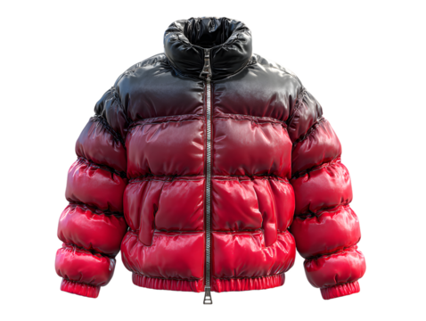 Black and red gradient puffer jacket isolated on transparent background