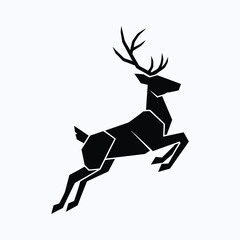 A leaping deer illustration with geometric shapes a striking black silhouette