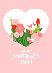Happy Mother's Day! Greeting card. Celebration pink background with heart and place for your text. Happy mother day background,  Vector Illustration