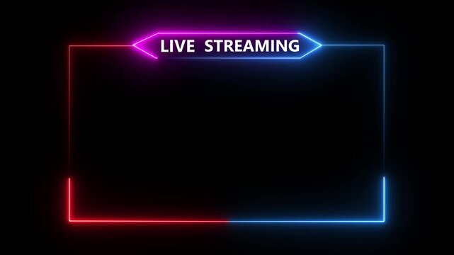 live streaming neon text frame animation box frame neon frame live streaming game live live streaming Neon Titles Live Streaming Motion Video black background.4k