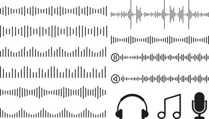 Set of audio sound waves soundwave vector design collection music waves vector set audio technology, equalizer element voice line waveform