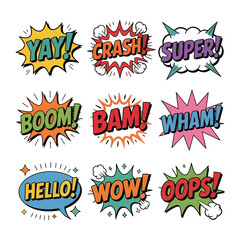 Pop Art Comic Speech Bubbles and Sound Effect Words Collection