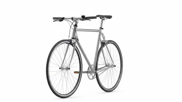 Silver fixed-gear bicycle on a clean white background, facing forward