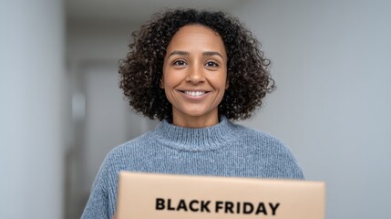 Courier delivers a cardboard box filled with excitement during the bustling holiday season. Black Friday 2025