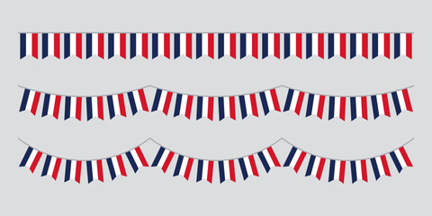 Obraz premium Seamless Blue, white and red colored, as the colors of the national flag of France party bunting border. Flat design illustration.