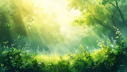 Abstract blurred backdrop with lively summer greenery