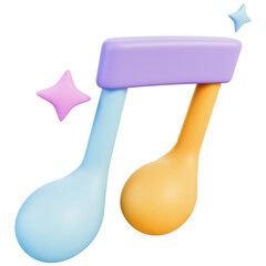 Musical note icon for music with melody, rhythm and harmony, sound and audio tune for song and beat, sound wave for playlist and player design in modern pastel minimal style, 3D illustration