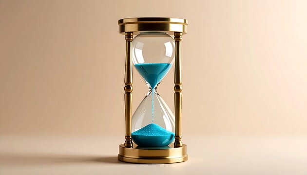 Golden Hourglass with Flowing Azure Sand, a Timeless Symbol of Passing Moments
