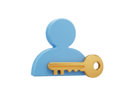 Light blue user icon with golden key isolated PNG, account access and security concept for website and app design