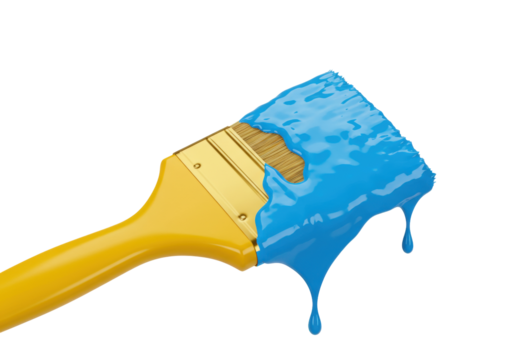 Paint brush with blue paint isolated on transparent PNG, painting tool for creative projects and home improvement - Powered by Adobe