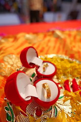 Beautiful rings in red boxes. rings in engagement