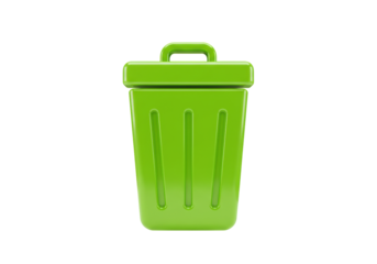 Green trash can PNG isolated on transparent background, recycling bin for waste disposal and environmental awareness