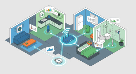 Obraz premium Smart Home System Concept Connected Appliances And Home Automation Device
