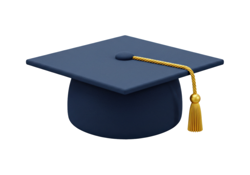 Blue graduation cap with gold tassel isolated PNG, academic mortarboard for university or college commencement ceremony