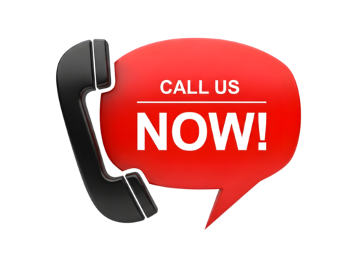 Call us now speech bubble with phone receiver isolated on transparent background
