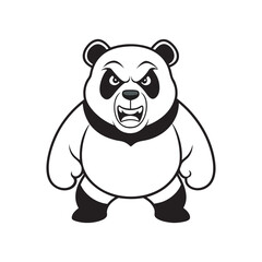 Fierce Panda Cartoon Character Ready for Battle, Intense Expression and Strong Stance