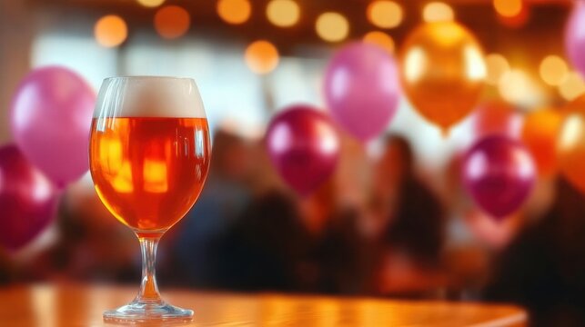 Craft beer served at a lively celebration with colorful balloons