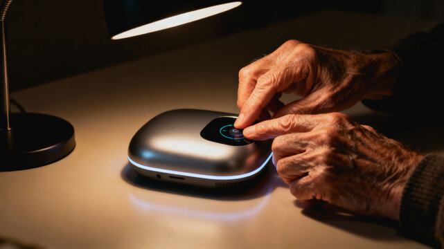 Ai in supply chain optimization concept with elderly hand using modern smart device