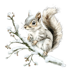 Winter Squirrel on a Snowy Branch Clipart © Sajana Jayathissa