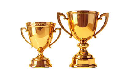  Pair of shiny award trophies in gold finish isolated on transparent background