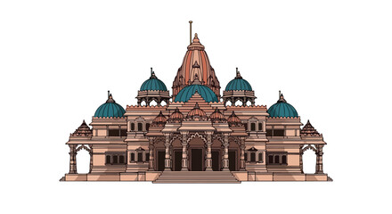 Exquisite architectural rendering: Traditional temple with domed roofs and ornate detailing symbolizing cultural heritage and devotion