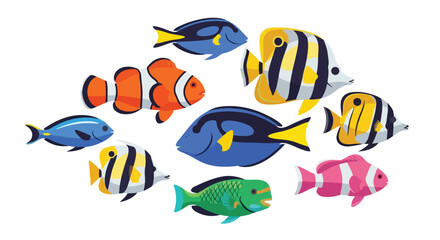 Cartoon Collection of Tropical Fish Species: Vibrant Marine Life for Children's Illustrations and Educational Materials