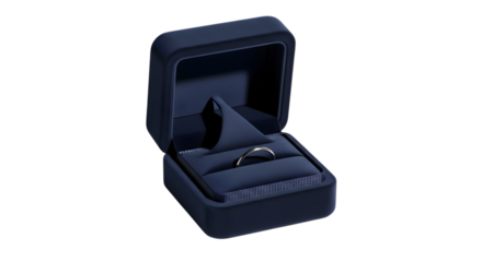 Ring in a blue velvet box isolated on transparent background for proposal