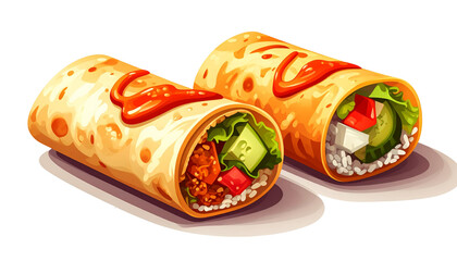  Pair of Indian street food Kathi wraps with dipping sauce isolated on transparent background