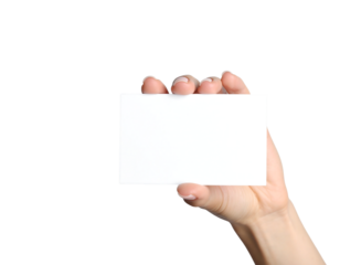 Hand holding a blank white card isolated on transparent background new png