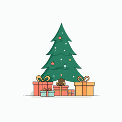 Christmas tree with wrapped gifts under branches, isolated vector