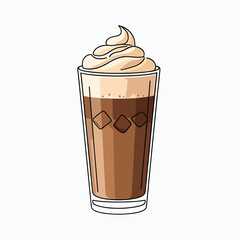 Iced mocha with whipped cream in glass, coffee drink vector