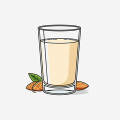 Glass of almond milk with nuts, isolated vector on white