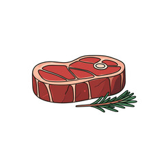 Beef steak with rosemary sprig, butcher cut vector icon