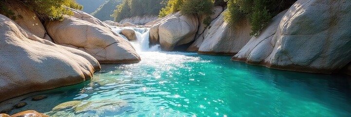 Turquoise Water Cascades Over Sculpted Rocks A Breathtaking Serenity Vista