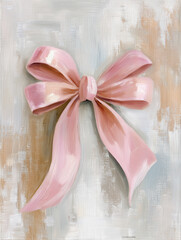 pink bow on a wooden background, wall art poster