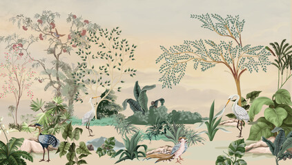 Chinoiserie Pink Wallpaper Mural, Wallpaper Design, Wallpaper for Firebricks  © Sharif