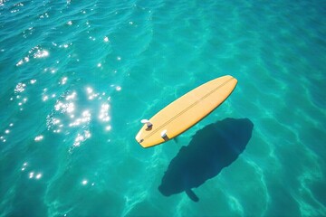 Serene Lone Surfboard on Turquoise Water Summer Vacation, Travel, Ocean Freedom