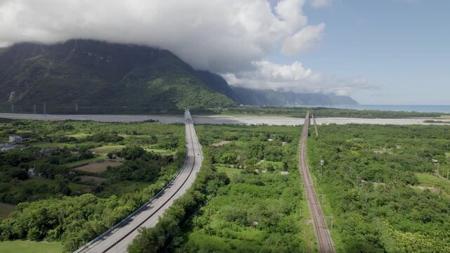 Aerial view of Xincheng Township in Hualien County, Taiwan, entrance to the beautiful Taroko National Park on the east coast of the Island of Taiwan.