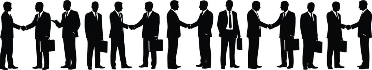 Vector Silhouettes of Diverse Businessmen Networking and CollaboratingVector Silhouettes of Diverse Businessmen Networking and Collaborating