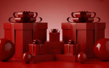 Red gift boxes christmas presents holiday celebration festive season sale offer discount promotion special occasion